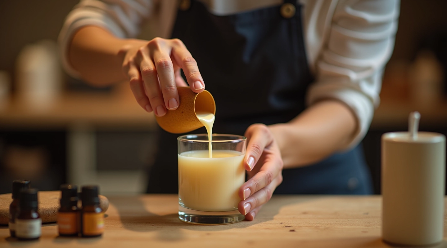 Expert demonstrating soy wax pouring technique in thalpoint making workshop